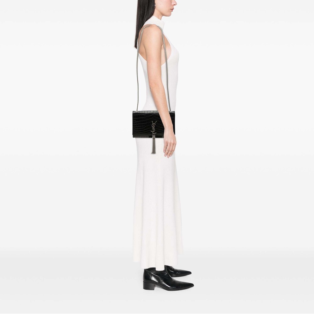 Pre-Loved Saint Laurent Medium Croc Embossed Leather Kate Tassel Crossbody - Picture 7 of 7